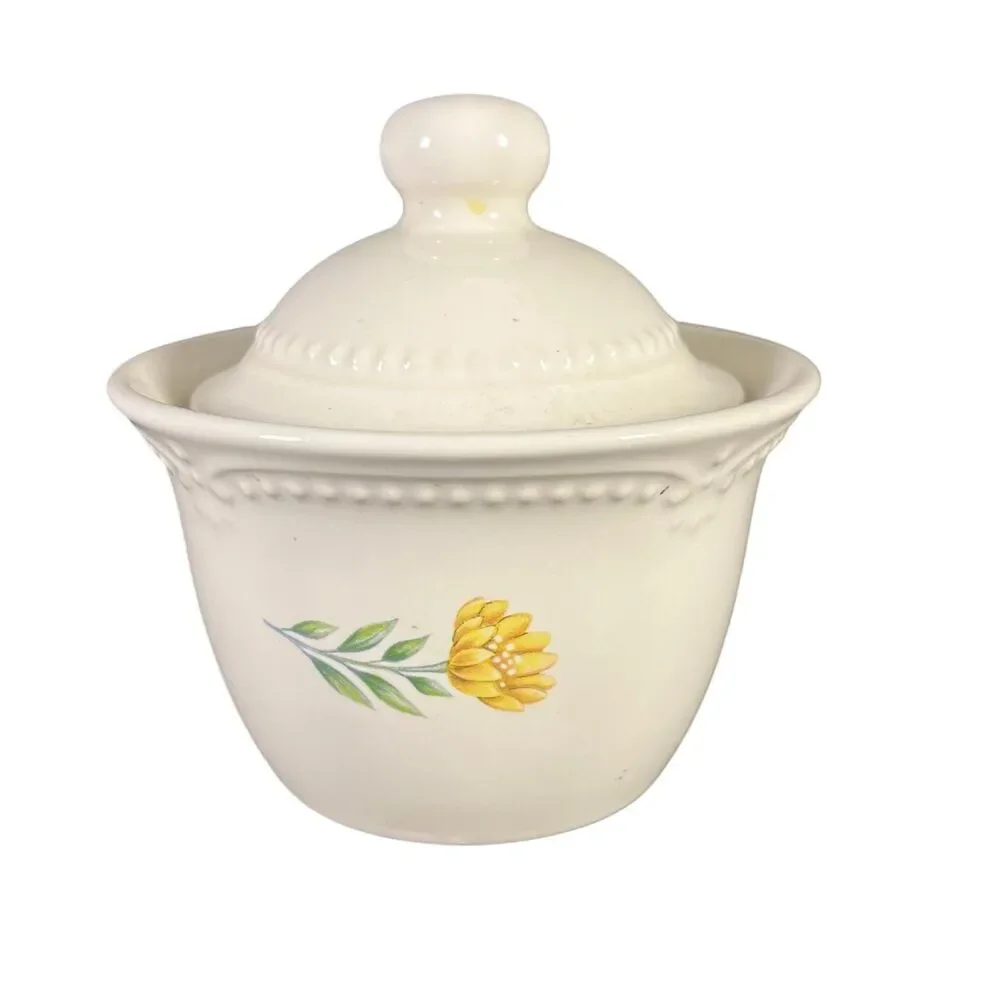 Vintage Pfaltzgraff Naturewood Sugar Bowl Stoneware Floral Garden Pattern
